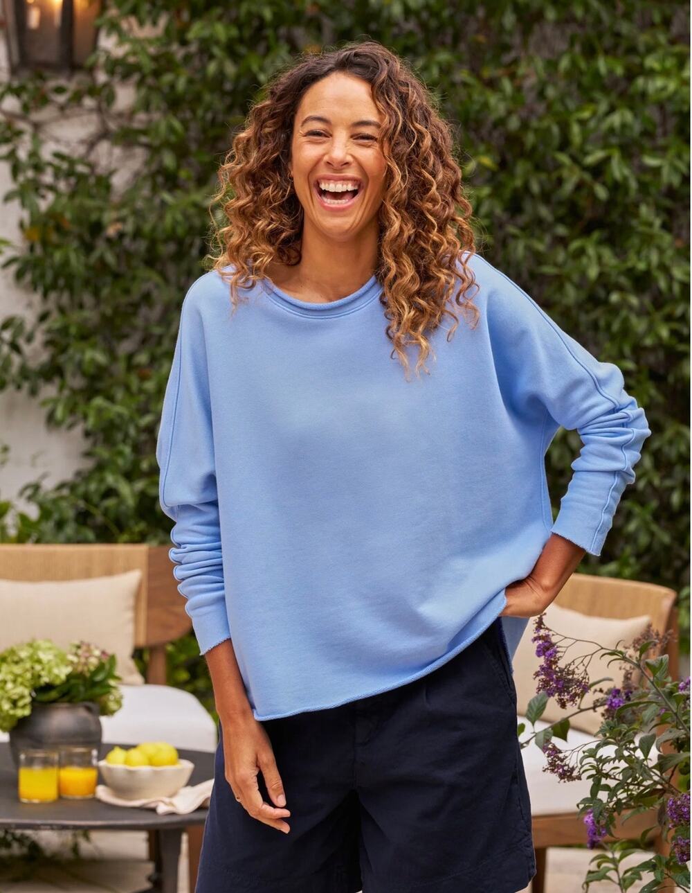 FRANK & EILEEN Blue Cotton Fleece Capelet - Size Small